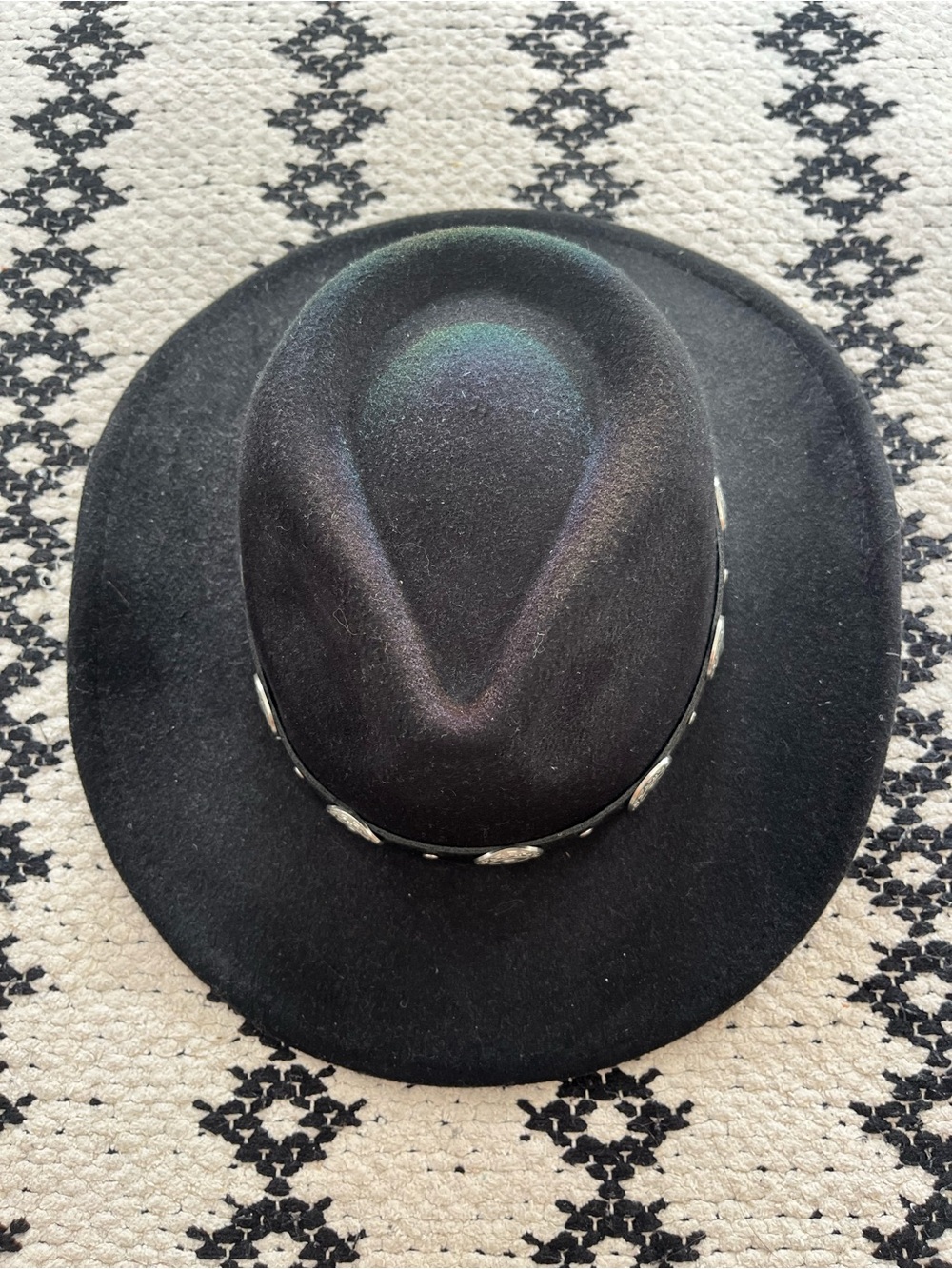 Black Felt Western-Style Hat with Concho Band